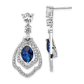 Cheryl M Sterling Silver Rhodium-plated Fancy Brilliant-cut Lab Created Dark Blue Spinel and Brilliant-cut White CZ Post Dangle Earrings, 5.5 ct, 34 x 16 mm
