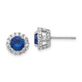 Cheryl M Sterling Silver Rhodium-plated Brilliant-cut Lab Created Dark Blue Spinel and Brilliant-cut White CZ Round Halo Post Earrings, 0.18 ct, 10 x 10 mm