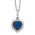 Cheryl M Sterling Silver Rhodium-plated 100 Facet Lab Created Dark Blue Spinel and Brilliant-cut White CZ Heart Halo 18 Inch Necklace, 5 ct, 18 x 15 mm