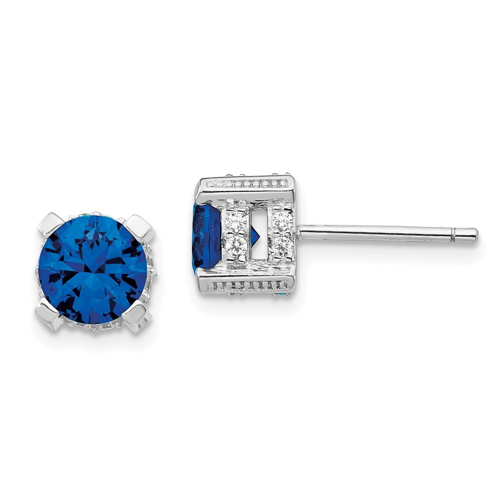 Cheryl M Sterling Silver Rhodium-plated Brilliant-cut Lab Created Dark Blue Spinel and Brilliant-cut White CZ Stud Post Earrings, 2.5 ct, 7 x 7 mm