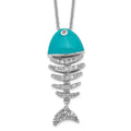 Cheryl M Sterling Silver Rhodium-plated Enameled Brilliant-cut CZ Fish 18 Inch Necklace, 18 x 14 mm