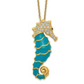 Cheryl M Sterling Silver Gold-plated Enameled Brilliant-cut Black and White CZ Seahorse 18 Inch Necklace, 18 x 16 mm