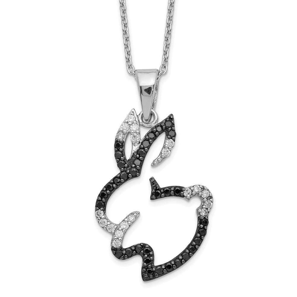 Cheryl M Sterling Silver Rhodium-plated with Black Rhodium Accent Brilliant-cut Black and White CZ Bunny Rabbit 18 Inch Necklace, 18 x 17 mm