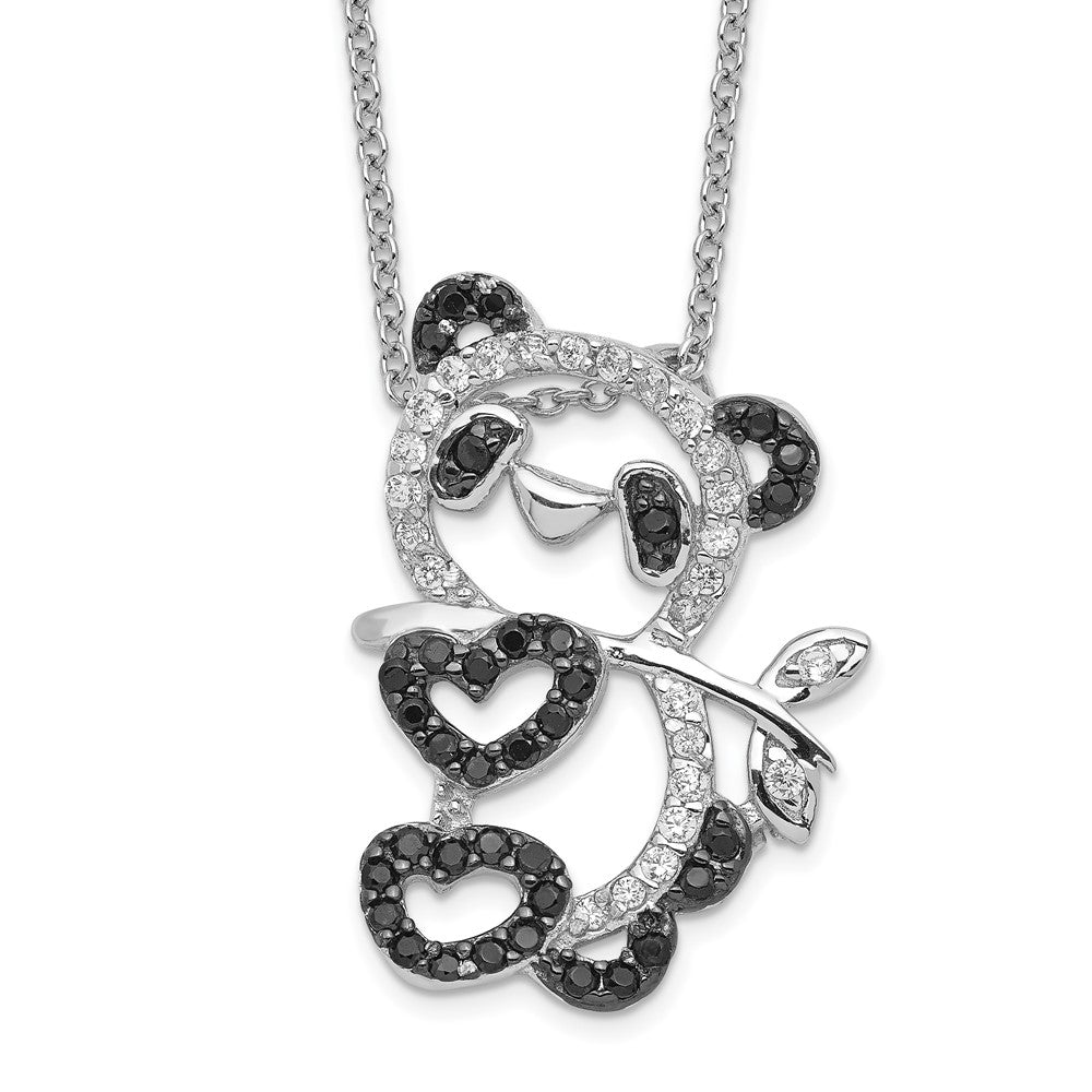 Cheryl M Sterling Silver Rhodium-plated with Black Rhodium Accent Brilliant-cut Black and White CZ Panda 18 Inch Necklace, 18 x 20 mm