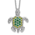 Cheryl M Sterling Silver Rhodium-plated Brilliant-cut Green Glass and Brilliant-cut White CZ Turtle 18 Inch Necklace, 18 x 18 mm