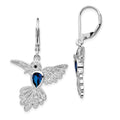 Cheryl M Sterling Silver Rhodium-plated Brilliant-cut Lab Created Dark Blue Spinel and Brilliant-cut White CZ Hummingbird Leverback Dangle Earrings, 0.5 ct, 36 x 22 mm