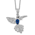Cheryl M Sterling Silver Rhodium-plated Brilliant-cut Lab Created Dark Blue Spinel and Brilliant-cut White CZ Hummingbird 18 Inch Necklace, 0.48 ct, 18 x 14 mm