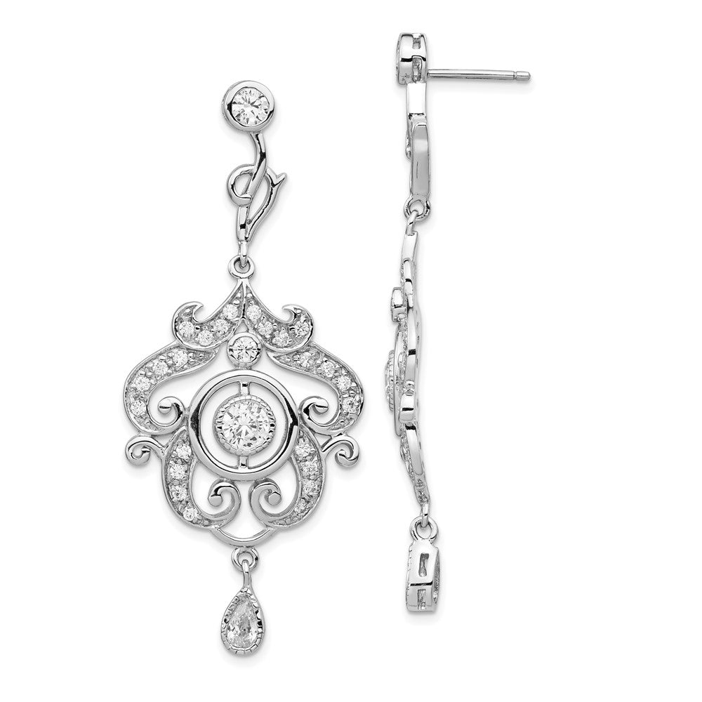 Cheryl M Sterling Silver Rhodium-plated Brilliant-cut Bezel CZ Fancy Chandelier Post Dangle Earrings, 55 x 24 mm