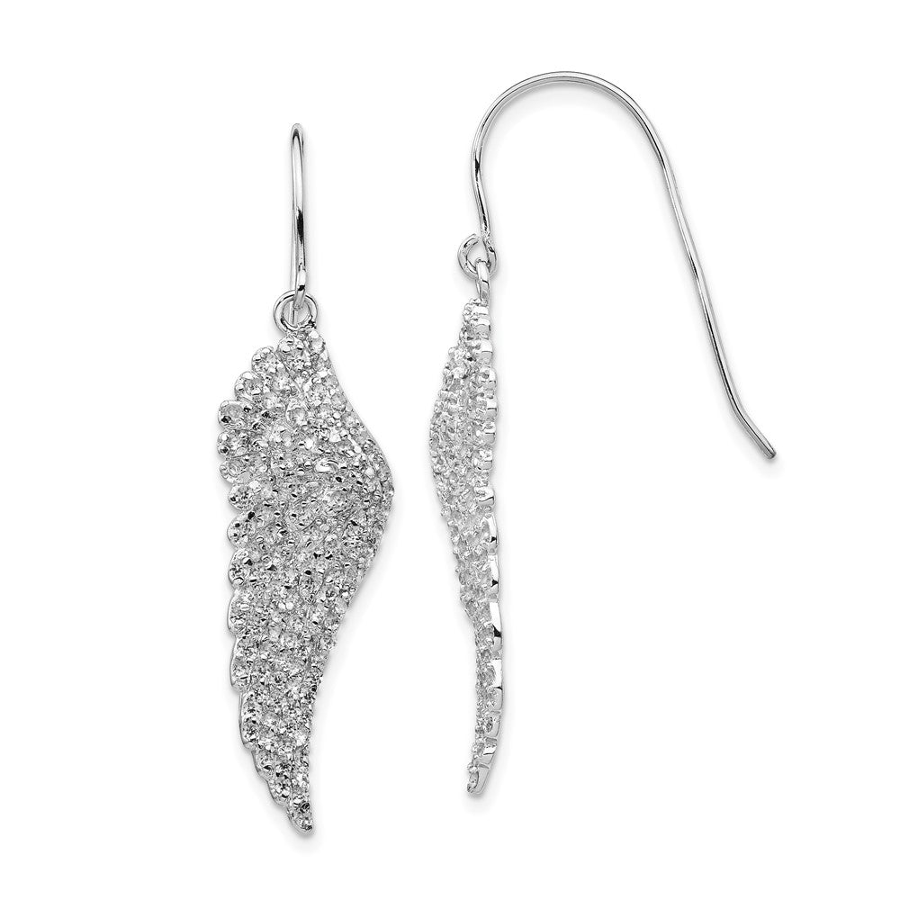 Cheryl M Sterling Silver Rhodium-plated Brilliant-cut CZ Angel Wing Shepherd Hook Dangle Earrings, 47 x 11 mm
