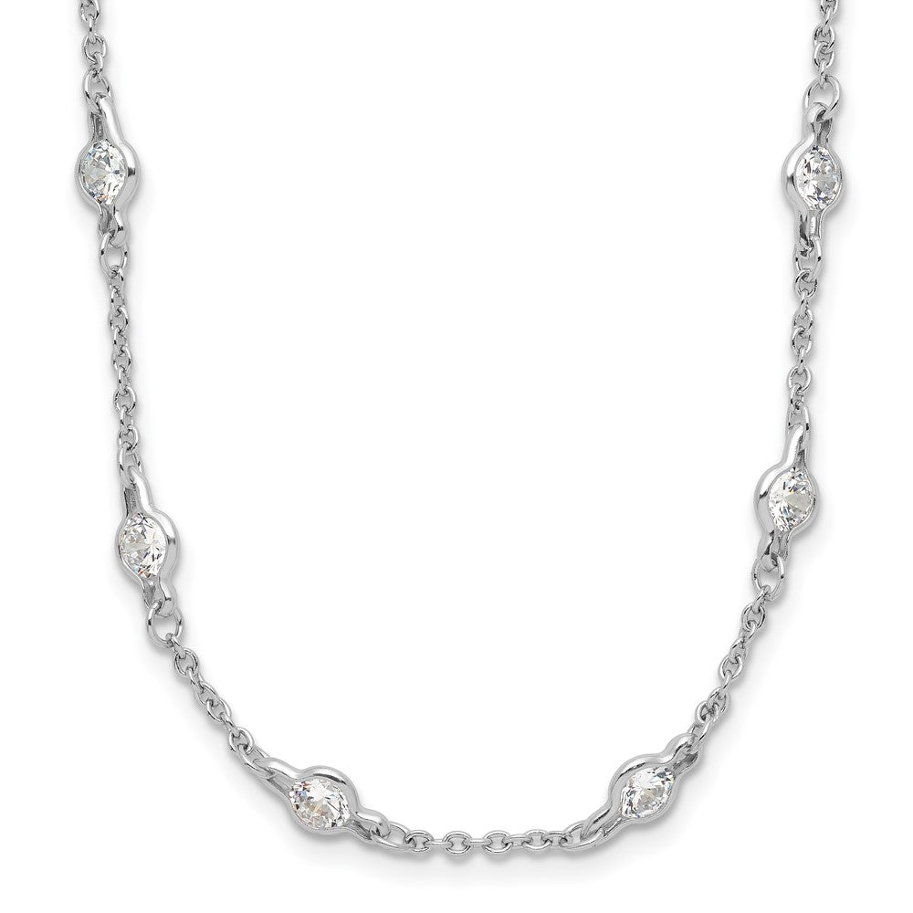 Cheryl M Sterling Silver Rhodium-plated Brilliant-cut Round CZ 42 Station 36 Inch Necklace, 36 x 4.6 mm
