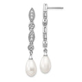 Cheryl M Sterling Silver Rhodium-plated Teardrop Freshwater Cultured Pearl and Brilliant-cut CZ Post Dangle Earrings, 48 x 8 mm
