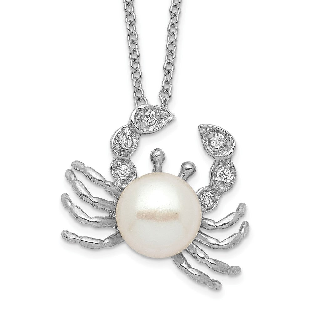 Cheryl M Sterling Silver Rhodium-plated Freshwater Cultured Pearl and Brilliant-cut CZ Crab 18 Inch Necklace, 18 x 19 mm