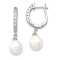 Cheryl M Sterling Silver Rhodium-plated Freshwater Cultured Pearl and Brilliant-cut CZ Dangle Earrings, 31 x 3 mm