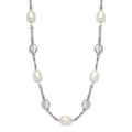 Cheryl M Sterling Silver Rhodium-plated Freshwater Cultured Pearl and Brilliant-cut CZ Bezel Station 36 Inch Necklace, 36 x 7 mm