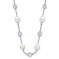Cheryl M Sterling Silver Rhodium-plated Glass Pearl and Brilliant-cut CZ Bezel Station 36 Inch Necklace, 36 x 9 mm