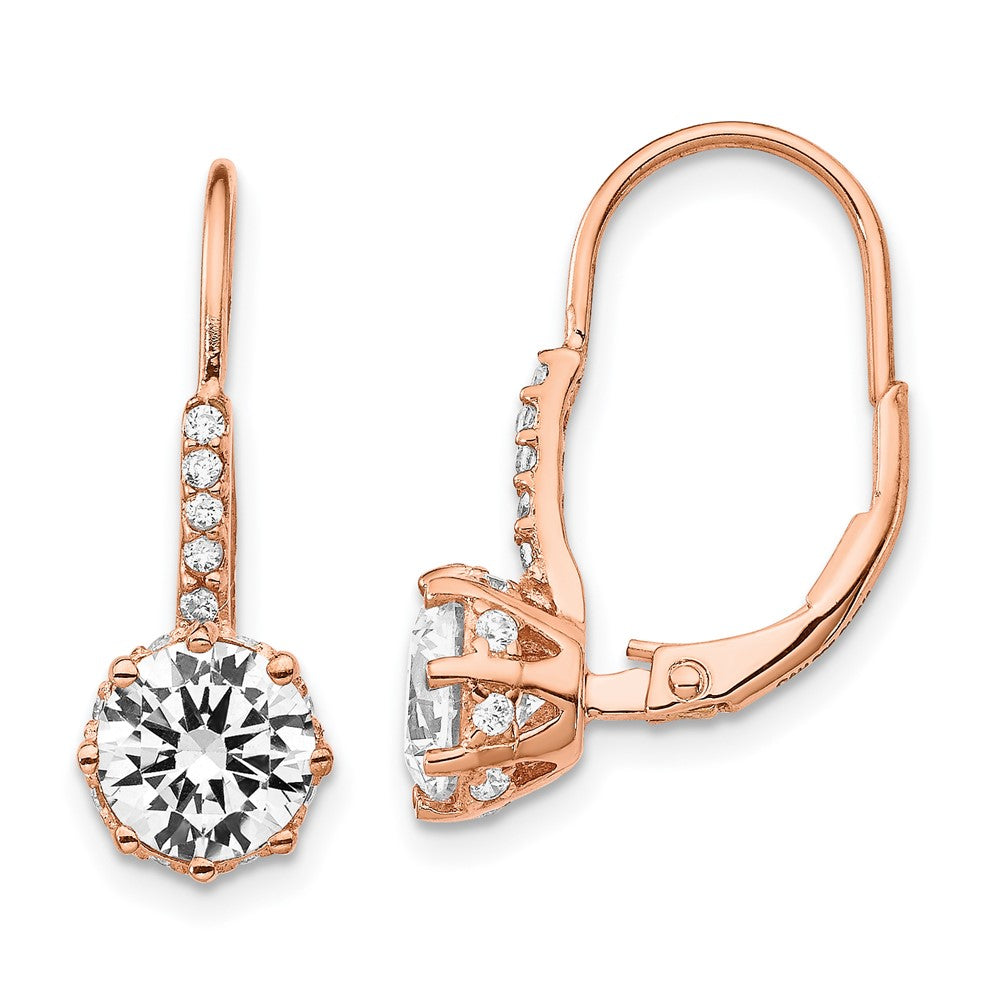 Cheryl M Sterling Silver Rose Gold-plated Brilliant-cut CZ Leverback Dangle Earrings, 18 x 8 mm