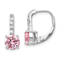 Cheryl M Sterling Silver Rhodium-plated Pink and White Brilliant-cut CZ Leverback Earrings, 16 x 7 mm