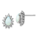 Cheryl M Sterling Silver Rhodium-plated Cabochon Lab Created Opal and Brilliant-cut CZ Teardrop Halo Post Earrings, 14 x 11 mm