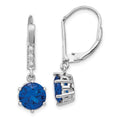 Cheryl M Sterling Silver Rhodium-plated Brilliant-cut Lab Created Dark Blue Spinel and Brilliant-cut White CZ Leverback Dangle Earrings, 27 x 9 mm
