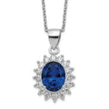 Cheryl M Sterling Silver Rhodium-plated Brilliant-cut Lab Created Dark Blue Spinel and Brilliant-cut White CZ Oval Halo 18 Inch Necklace, 3 ct, 18 x 15 mm