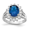 Cheryl M Sterling Silver Rhodium-plated Brilliant-cut Lab Created Dark Blue Spinel and Brilliant-cut White CZ Oval Halo Ring, 3 ct, Size 7, 15.1 mm