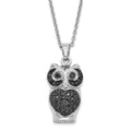 Cheryl M Sterling Silver Black CZ Owl Necklace, 18 x 12 mm