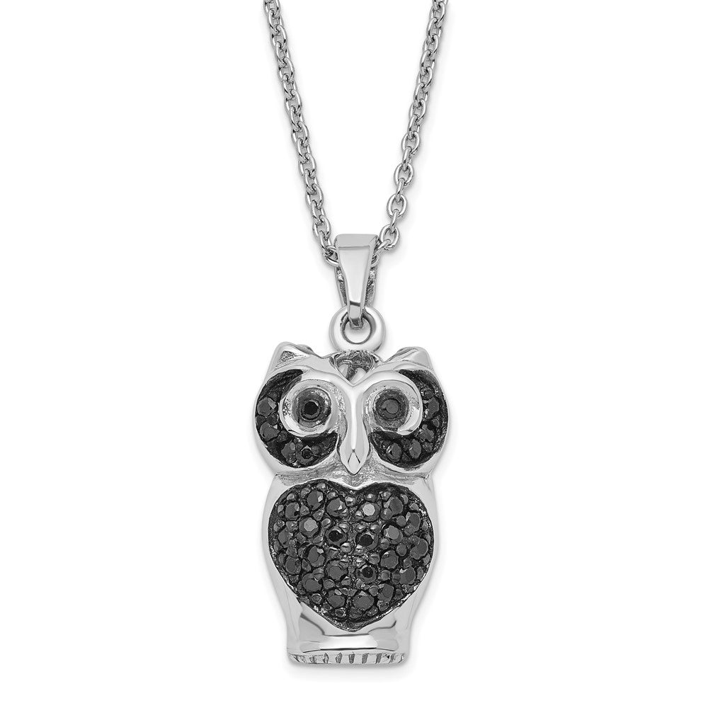 Cheryl M Sterling Silver Black CZ Owl Necklace, 18 x 12 mm