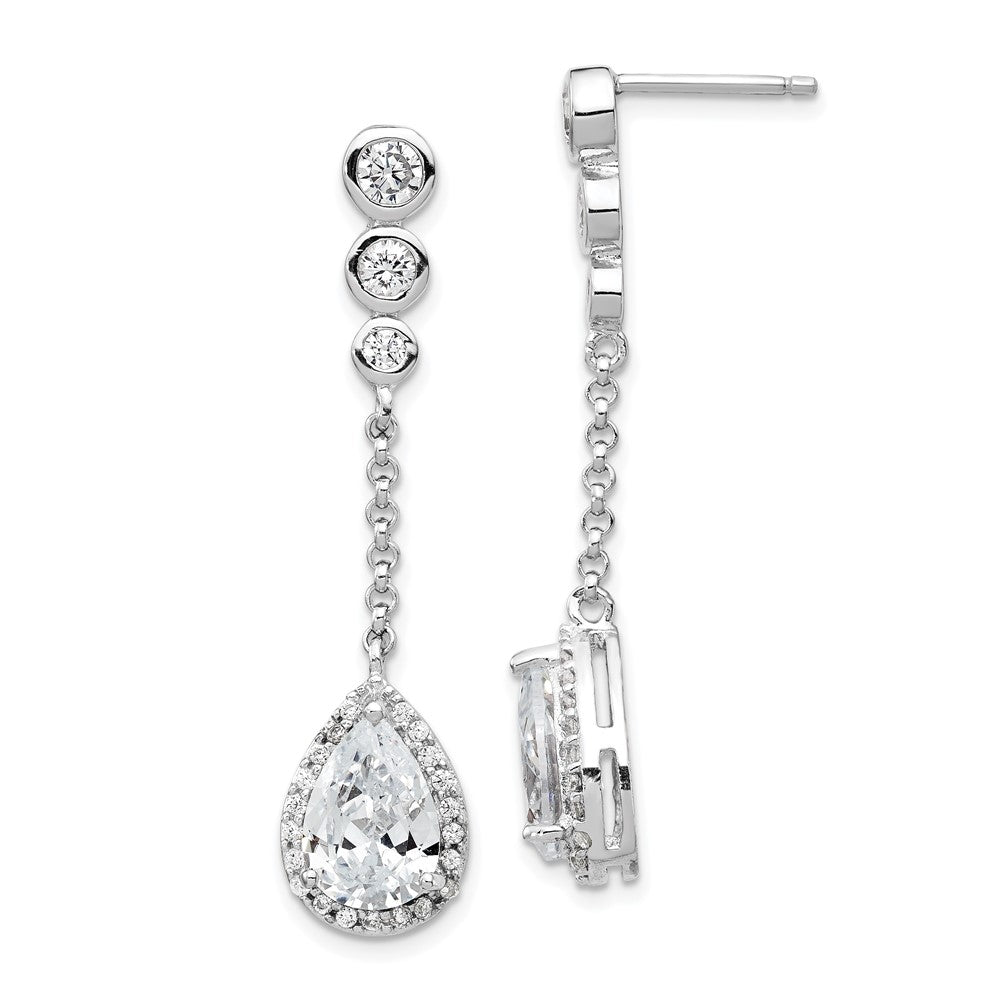 Cheryl M Sterling Silver Rhodium-plated Brilliant-cut CZ Bezel & Teardrop Halo Post Dangle Earrings, 41 x 10 mm