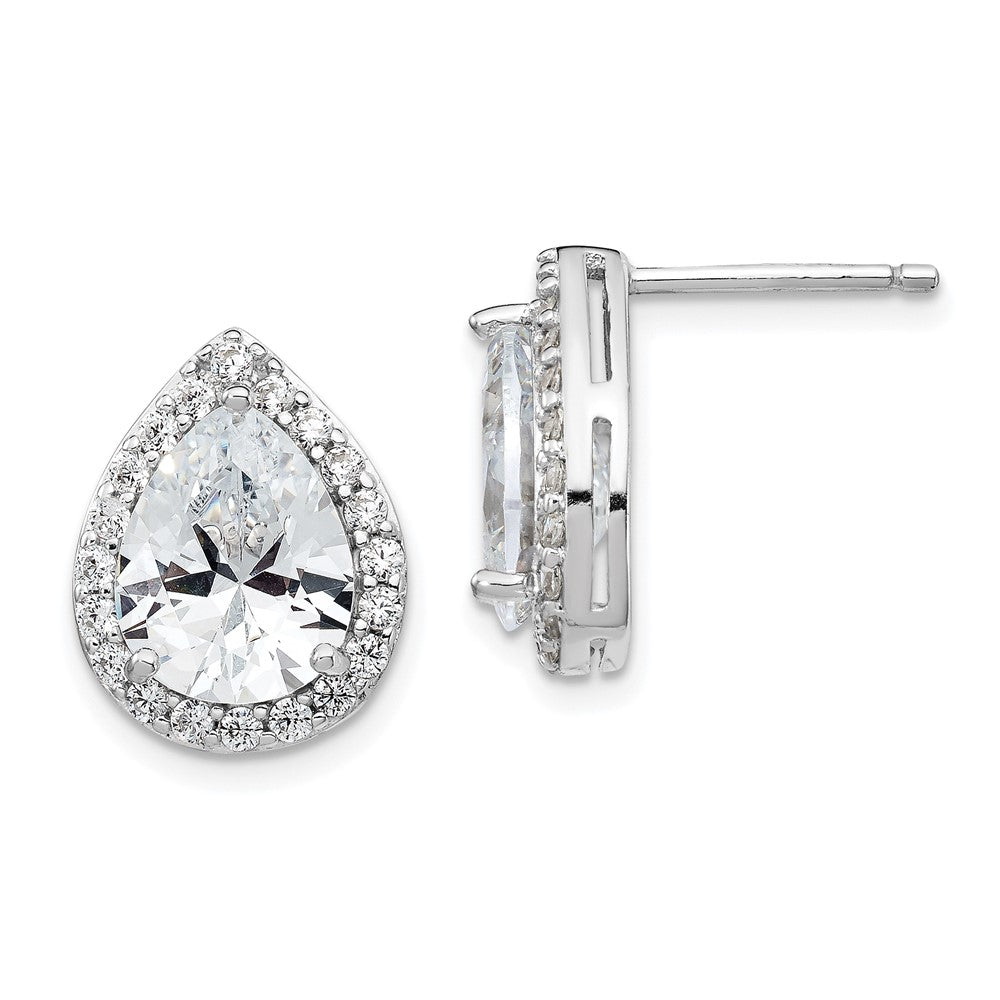 Cheryl M Sterling Silver Rhodium-plated Brilliant-cut Teardrop CZ Halo Post Earrings, 15 x 12 mm