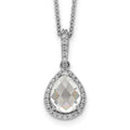 Cheryl M Sterling Silver Rhodium-plated Checkerboard-cut and Brilliant-cut CZ Halo Teardrop 18 Inch Necklace, 18 x 11 mm