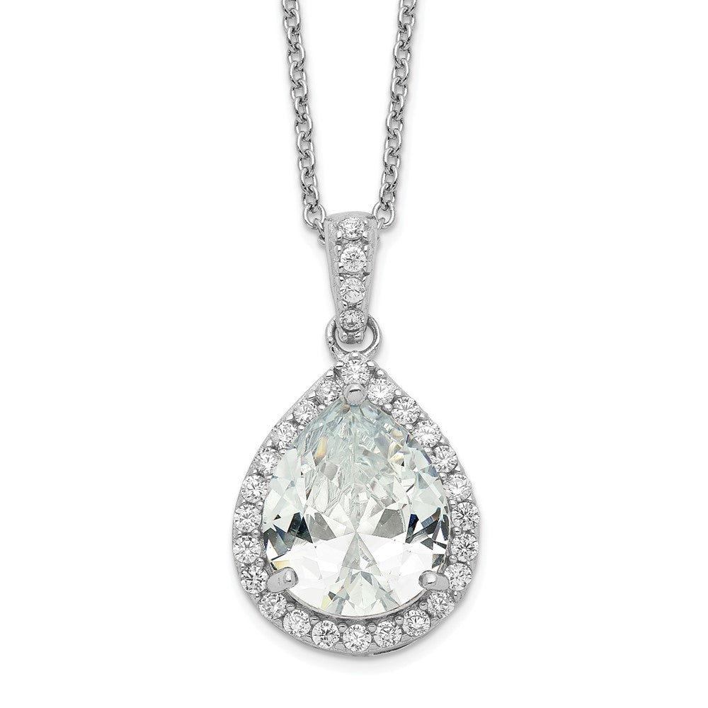 Cheryl M Sterling Silver Rhodium-plated Brilliant-cut Teardrop CZ Halo 18 Inch Necklace, 18 x 13.7 mm