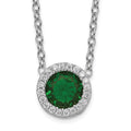 Cheryl M Sterling Silver Rhodium-plated Brilliant-cut Green Glass and Brilliant-cut White CZ Halo 18 Inch Necklace, 18 x 10 mm