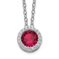 Cheryl M Sterling Silver Rhodium-plated Brilliant-cut Lab Created Ruby and Brilliant-cut White CZ Round Halo 18 Inch Necklace, 1.25 ct, 18 x 8.9 mm
