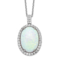 Cheryl M Sterling Silver Rhodium-plated Cabochon Lab Created Opal and Brilliant-cut CZ Oval Halo 18 Inch Necklace, 18 x 18 mm