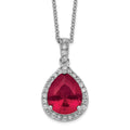 Cheryl M Sterling Silver Rhodium-plated Brilliant-cut Lab Created Ruby and Brilliant-cut White CZ Teardrop Halo 18 Inch Necklace, 4.9 ct, 18 x 12.85 mm