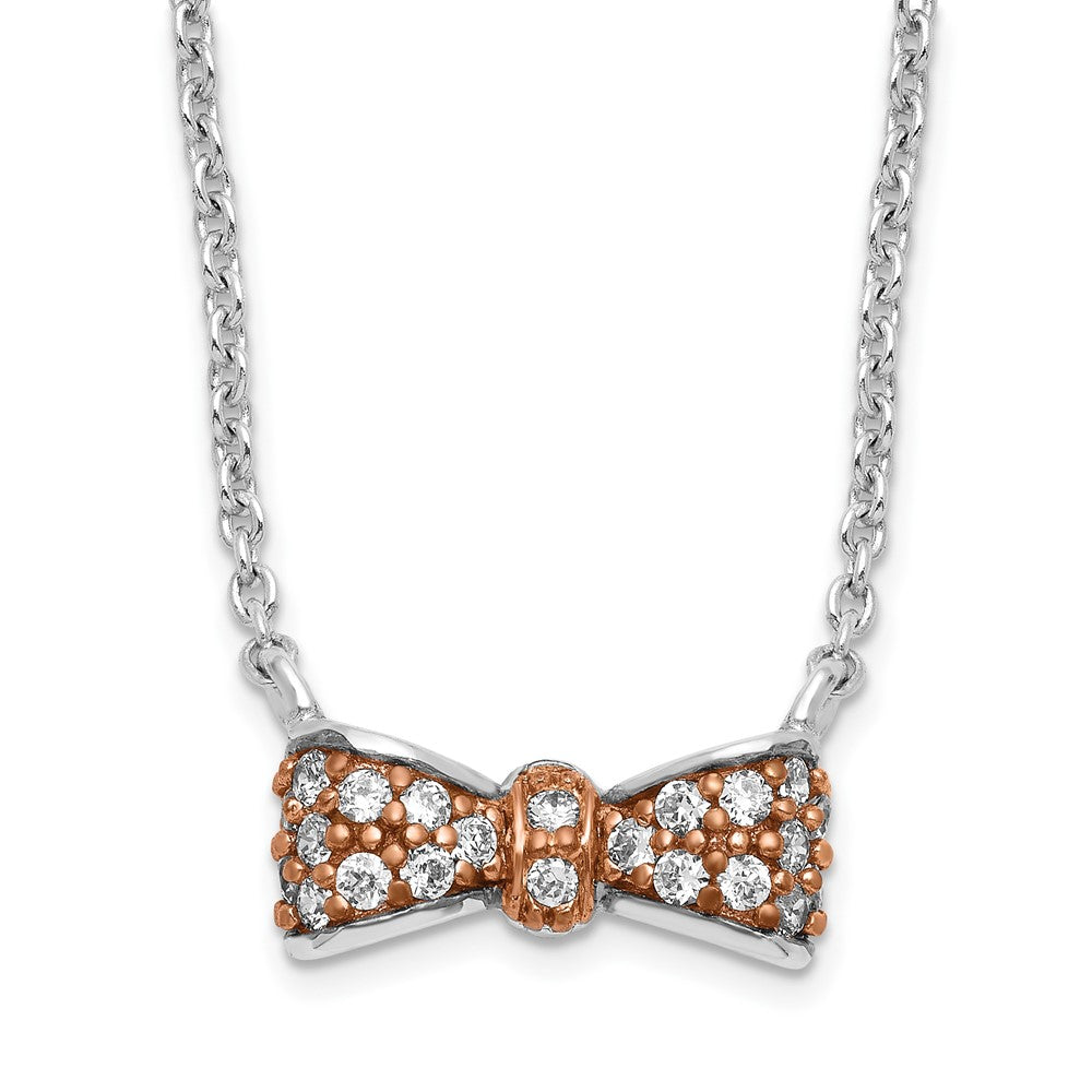 Cheryl M Sterling Silver Rose Gold-Plated & CZ Bow Necklace, 18 mm