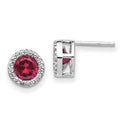 Cheryl M Sterling Silver Rhodium-plated Brilliant-cut Lab Created Ruby and Brilliant-cut White CZ Round Halo Post Earrings, 2.5 ct, 9 x 8.85 mm