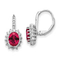 Cheryl M Sterling Silver Rhodium-plated Brilliant-cut Lab Created Ruby and Brilliant-cut White CZ Oval Halo Leverback Earrings, 2.5 ct, 23.5 x 11.6 mm