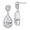 Cheryl M Sterling Silver Rhodium-plated Fancy Brilliant-cut Pear Shaped CZ Post Dangle Earrings, 32 x 13 mm