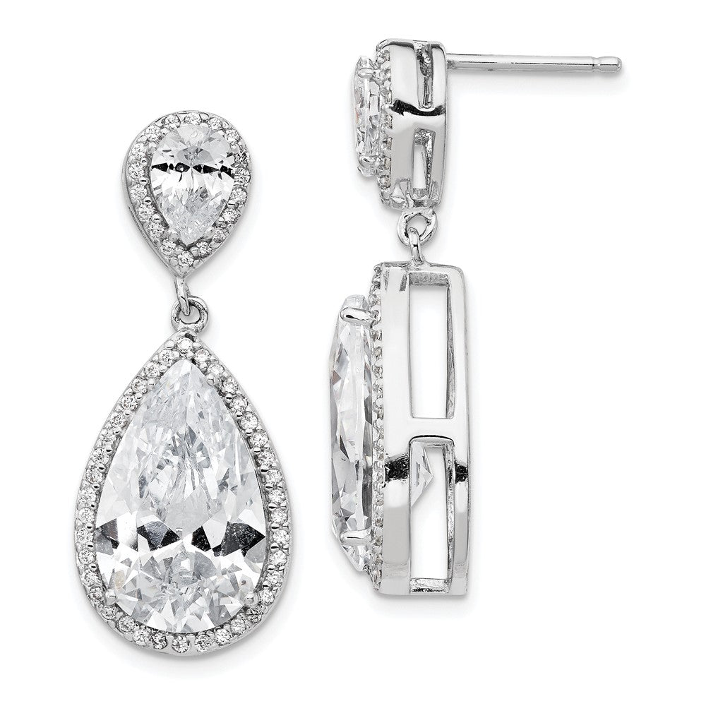 Cheryl M Sterling Silver Rhodium-plated Fancy Brilliant-cut Pear Shaped CZ Post Dangle Earrings, 32 x 13 mm