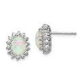 Cheryl M Sterling Silver Rhodium-plated Cabochon Lab Created Opal and Brilliant-cut CZ Oval Halo Post Earrings, 13 x 10 mm