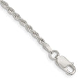 Sterling Silver 2.25mm Diamond-cut Rope Chain Anklet, 9 x 2.25 mm