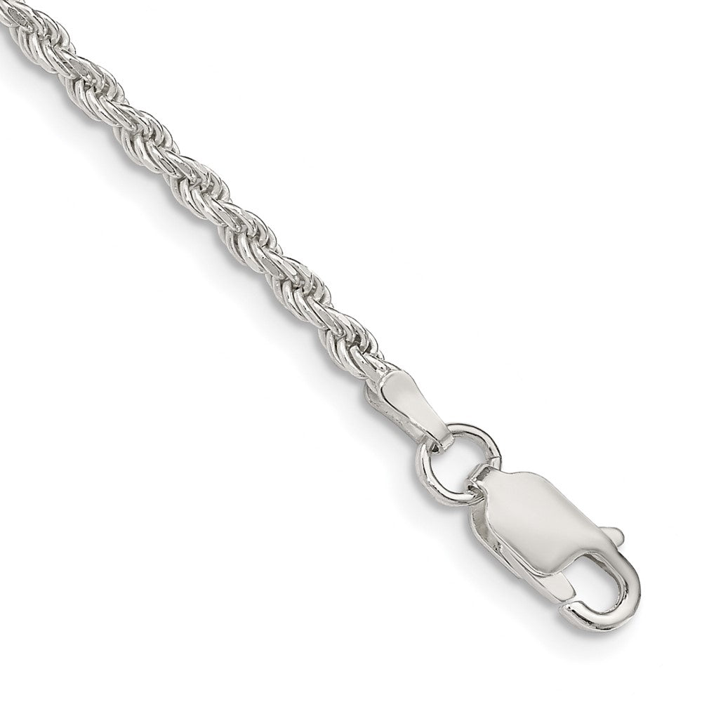 Sterling Silver 2.25mm Diamond-cut Rope Chain Anklet, 9 x 2.25 mm