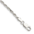 Sterling Silver 2.5mm Diamond-cut Rope Chain Anklet, 9 x 2.5 mm