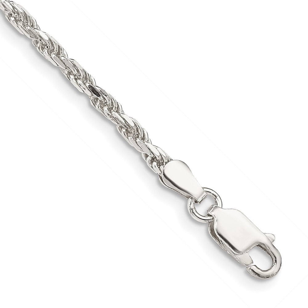 Sterling Silver 2.5mm Diamond-cut Rope Chain Anklet, 9 x 2.5 mm