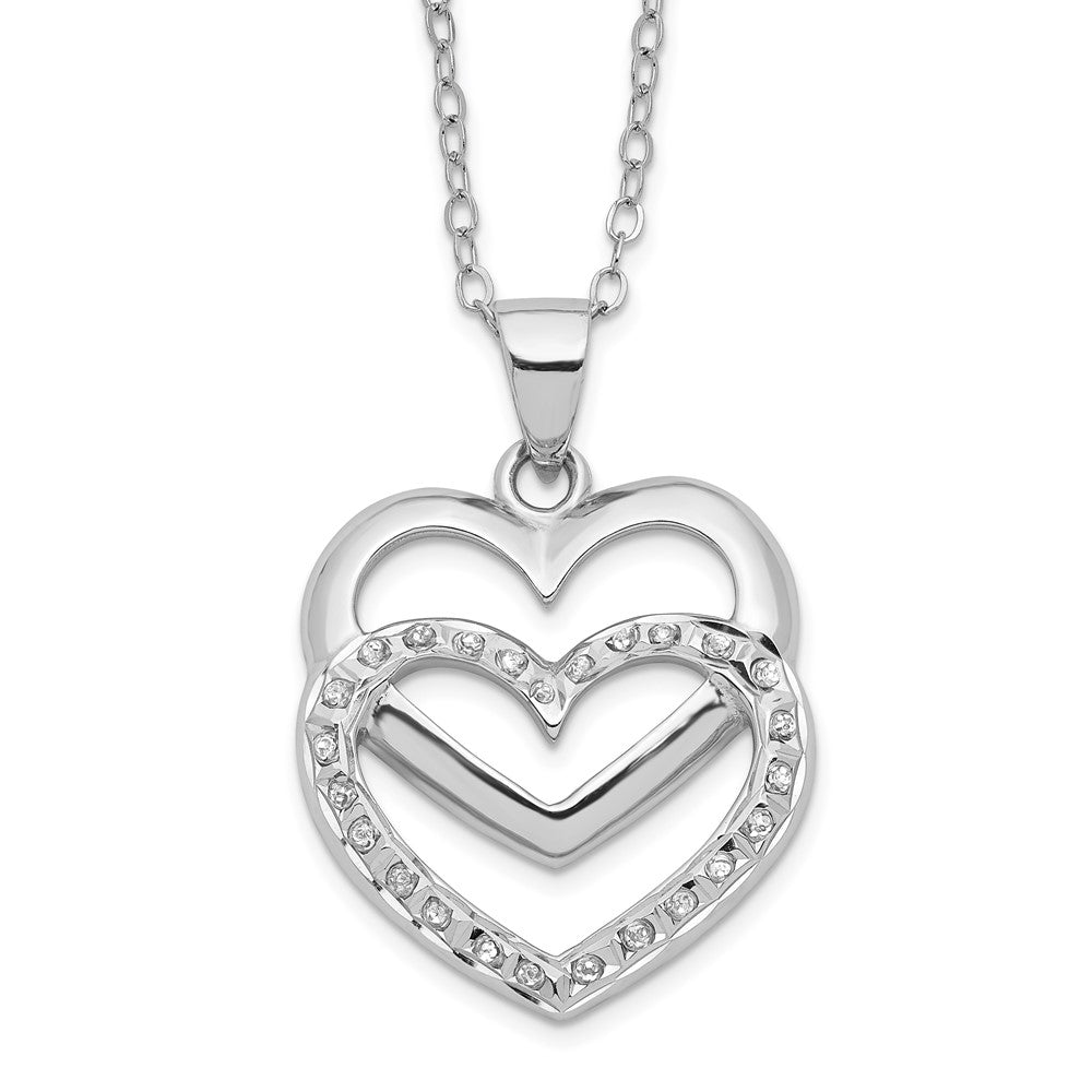 Diamond Fascination Diamond Mystique Sterling Silver Platinum-plated Diamond Double Heart 18 Inch Necklace, 0.005 ct, 18 x 18 mm