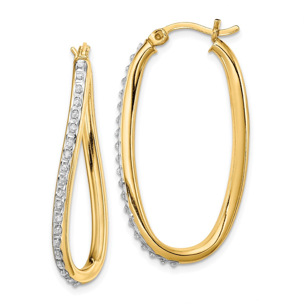 Diamond Fascination Diamond Mystique Sterling Silver 18K Gold-plated Diamond Oval Twist Hoop Earrings, 0.01 ct, 35 x 2 mm