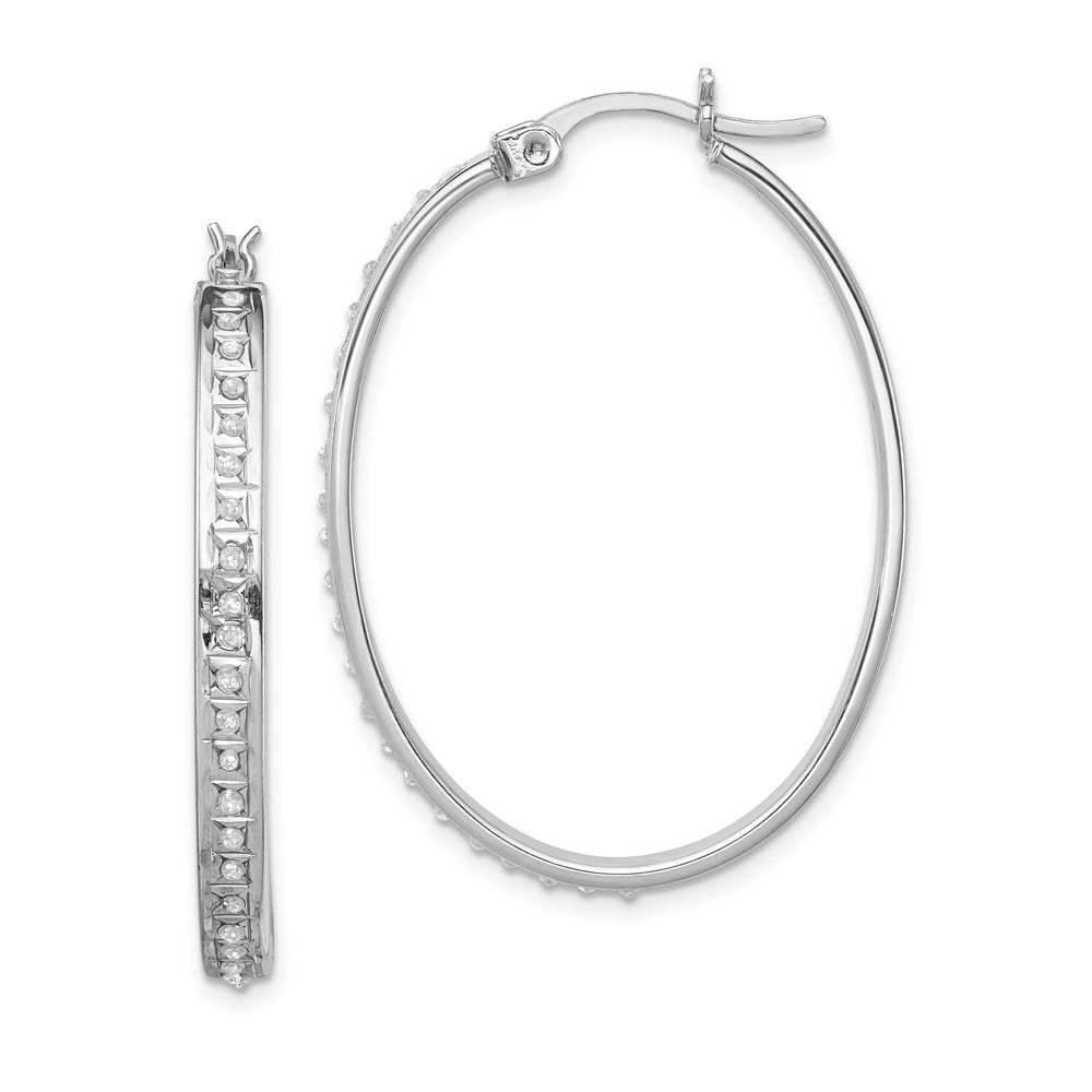 Diamond Fascination Diamond Mystique Sterling Silver Platinum-plated Diamond Oval Hoop Earrings, 0.01 ct, 37 x 4 mm