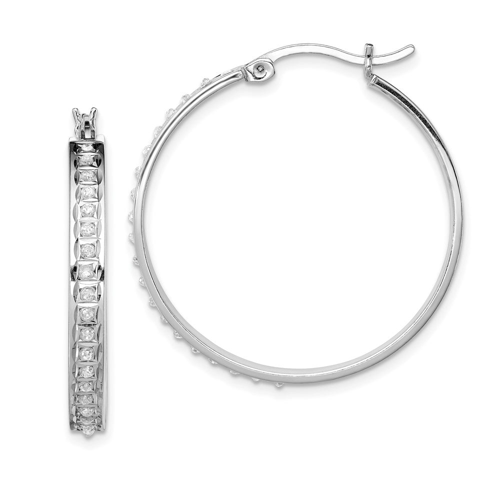 Diamond Fascination Diamond Mystique Sterling Silver Platinum-plated Diamond Round Hoop Earrings, 0.01 ct, 30 x 30 mm