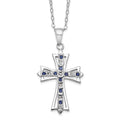 Diamond Fascination Diamond Mystique Sterling Silver Platinum-plated Diamond and Sapphire Cross 18 Inch Necklace, 0.01 ct, 18 x 19 mm